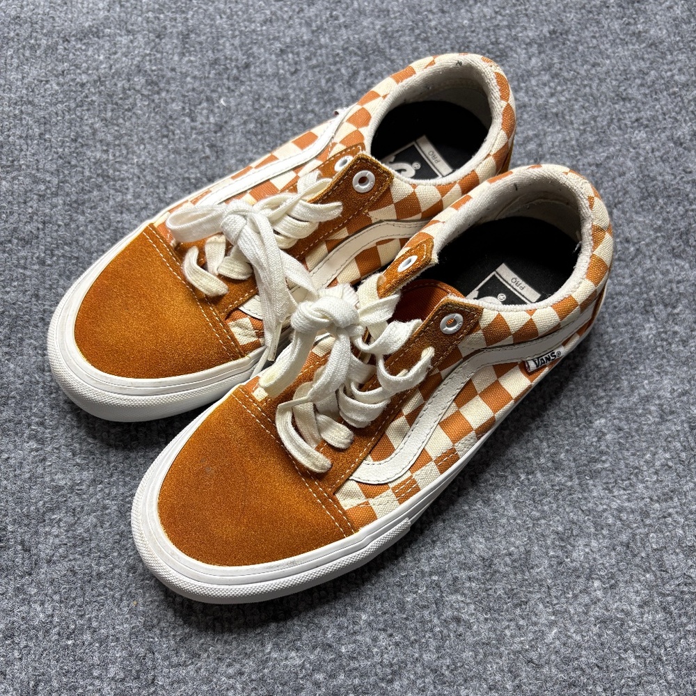 Vans Shoes Mens 6 Old Skool Pro Orange Checkerboard Suede Skate Women 8